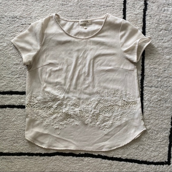 MONTEAU Cream Lace Insert Short Sleeve Blouse Top - Picture 3 of 8